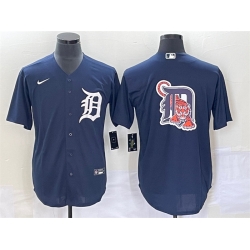 Men Detroit Tigers Navy Team Big Logo Cool Base Stitched Jersey