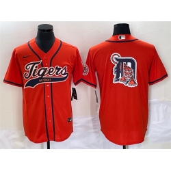 Men Detroit Tigers Orange Team Big Logo Cool Base Stitched Baseball Jersey