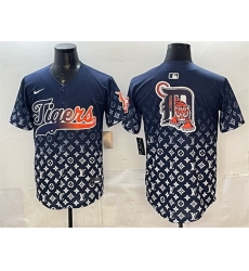 Men Detroit Tigers Team Big Logo Navy With Patch Vapor Premier Limited Stitched Baseball Jersey