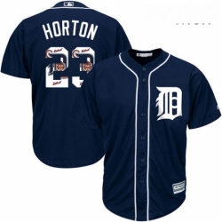 Mens Majestic Detroit Tigers 23 Willie Horton Authentic Navy Blue Team Logo Fashion Cool Base MLB Jersey