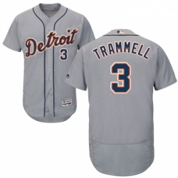 Mens Majestic Detroit Tigers 3 Alan Trammell Grey Road Flex Base Authentic Collection MLB Jersey