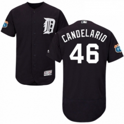 Mens Majestic Detroit Tigers 46 Jeimer Candelario Navy Blue Alternate Flex Base Collection 2018 World Series Jersey