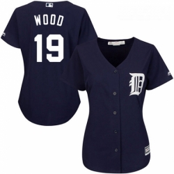 Womens Majestic Detroit Tigers 19 Travis Wood Replica Navy Blue Alternate Cool Base MLB Jersey 