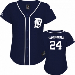 Womens Majestic Detroit Tigers 24 Miguel Cabrera Replica Navy Blue MLB Jersey