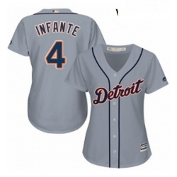 Womens Majestic Detroit Tigers 4 Omar Infante Replica Grey Road Cool Base MLB Jersey