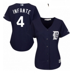 Womens Majestic Detroit Tigers 4 Omar Infante Replica Navy Blue Alternate Cool Base MLB Jersey