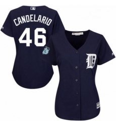 Womens Majestic Detroit Tigers 46 Jeimer Candelario Replica Navy Blue Alternate Cool Base MLB Jersey 