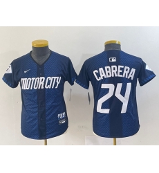 Youth Detroit Tigers 24 Miguel Cabrera 2024 Navy City Connect Cool Base Limited Stitched Baseball Jersey