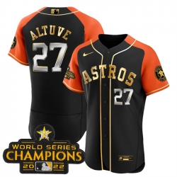 Men Houston Astros 27 Jose Altuve 2023 Black Gold V2 Alternate Flex Base Stitched Baseball Jersey