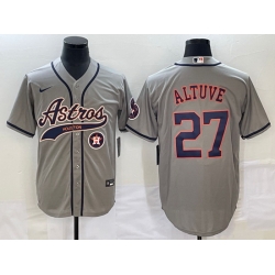 Men Houston Astros 27 Jose Altuve Gray With Patch Cool Base Stitched Baseball Jersey