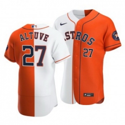 Men Houston Astros 27 Jose Altuve Split White Orange Two Tone Jersey