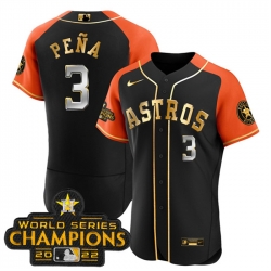 Men Houston Astros 3 Jeremy Pe F1a 2023 Black Gold V2 Alternate Flex Base Stitched Baseball Jersey