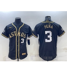 Men Houston Astros 3 Jeremy Pena Black Gold 2022 World Series Flex Base Stitched Jersey