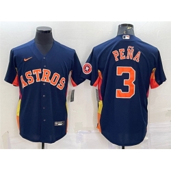 Men Houston Astros 3 Jeremy Pena Navy With Patch Cool Base Stitched Jersey_1