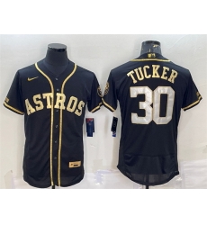 Men Houston Astros 30 Kyle Tucker Black Gold Flex Base Stitched Jersey