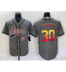 Men Houston Astros 30 Kyle Tucker Gray With Patch Cool Base Stitched Baseball Jersey