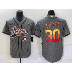 Men Houston Astros 30 Kyle Tucker Gray With Patch Cool Base Stitched Baseball Jersey