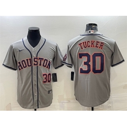 Men Houston Astros 30 Kyle Tucker Gray With Patch Cool Base Stitched Jersey