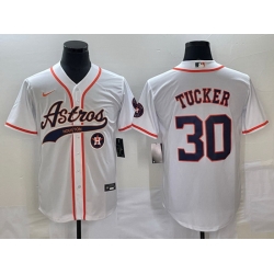 Men Houston Astros 30 Kyle Tucker White With Patch Cool Base Stitched Baseball Jersey