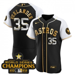 Men Houston Astros 35 Justin Verlander 2023 Black Gold Alternate Flex Base Stitched Baseball Jersey