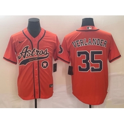 Men Houston Astros 35 Justin Verlander Orange With Patch Cool Base Stitched Baseball Jersey