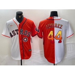 Men Houston Astros 44 Yordan Alvarez White Orange Split With Patch Cool Base Stitched Baseball Jersey 1