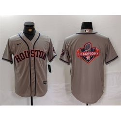 Men Houston Astros Gray Team Big Logo With Patch Cool Base Stitched Baseball Jersey 1
