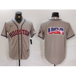 Men Houston Astros Gray Team Big Logo With Patch Cool Base Stitched Baseball Jersey