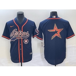 Men Houston Astros Navy Team Big Logo With Patch Cool Base Stitched Baseball Jersey 1