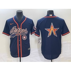 Men Houston Astros Navy Team Big Logo With Patch Cool Base Stitched Baseball Jersey 3