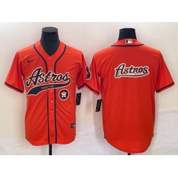 Men Houston Astros Orange Team Big Logo With Patch Cool Base Stitched Baseball Jersey 1