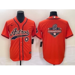 Men Houston Astros Orange Team Big Logo With Patch Cool Base Stitched Baseball Jersey 3
