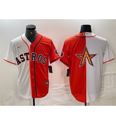 Men Houston Astros White Orange Split Team Big Logo With Patch Cool Base Stitched Baseball Jersey 5