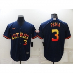 Men's Houston Astros #3 Jeremy Pena Number Navy Blue Rainbow Stitched MLB Cool Base Nike Jersey