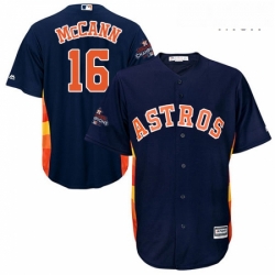 Mens Majestic Houston Astros 16 Brian McCann Replica Navy Blue Alternate 2017 World Series Champions Cool Base MLB Jersey