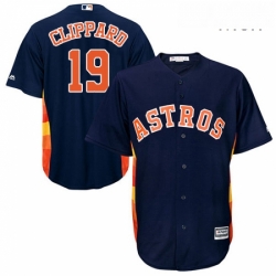 Mens Majestic Houston Astros 19 Tyler Clippard Replica Navy Blue Alternate Cool Base MLB Jersey 