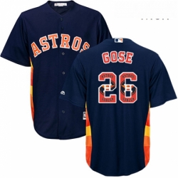 Mens Majestic Houston Astros 26 Anthony Gose Authentic Navy Blue Team Logo Fashion Cool Base MLB Jersey 