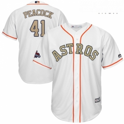 Mens Majestic Houston Astros 41 Brad Peacock Replica White 2018 Gold Program Cool Base MLB Jersey 