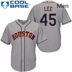 Mens Majestic Houston Astros 45 Carlos Lee Replica Grey Road Cool Base MLB Jersey