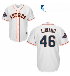 Mens Majestic Houston Astros 46 Francisco Liriano Replica White Home 2017 World Series Champions Cool Base MLB Jersey 