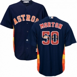 Mens Majestic Houston Astros 50 Charlie Morton Authentic Navy Blue Team Logo Fashion Cool Base MLB Jersey 