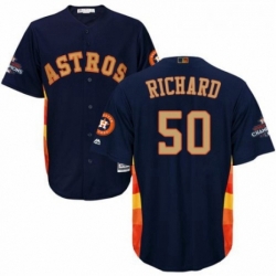 Mens Majestic Houston Astros 50 JR Richard Replica Navy Blue Alternate 2018 Gold Program Cool Base MLB Jersey