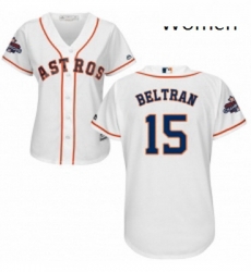 Womens Majestic Houston Astros 15 Carlos Beltran Replica White Home 2017 World Series Champions Cool Base MLB Jersey