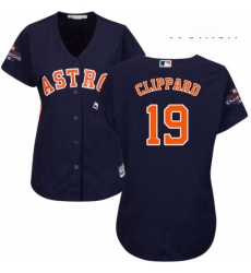 Womens Majestic Houston Astros 19 Tyler Clippard Replica Navy Blue Alternate 2017 World Series Champions Cool Base MLB Jersey 