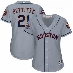 Womens Majestic Houston Astros 21 Andy Pettitte Replica Grey Road 2017 World Series Champions Cool Base MLB Jersey