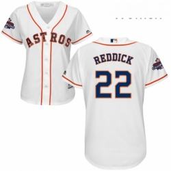 Womens Majestic Houston Astros 22 Josh Reddick Authentic White Home 2017 World Series Champions Cool Base MLB Jersey