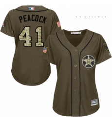 Womens Majestic Houston Astros 41 Brad Peacock Replica Green Salute to Service MLB Jersey 