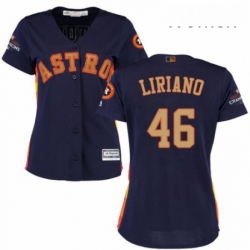 Womens Majestic Houston Astros 46 Francisco Liriano Authentic Navy Blue Alternate 2018 Gold Program Cool Base MLB Jersey 