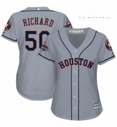 Womens Majestic Houston Astros 50 JR Richard Replica Grey Road 2017 World Series Champions Cool Base MLB Jersey