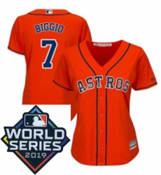 Womens Majestic Houston Astros 7 Craig Biggio Orange Alternate Cool Base Sitched 2019 World Series Patch Jersey